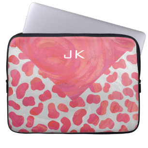 Dalmatian Pink and White with Monogram Laptop Sleeve