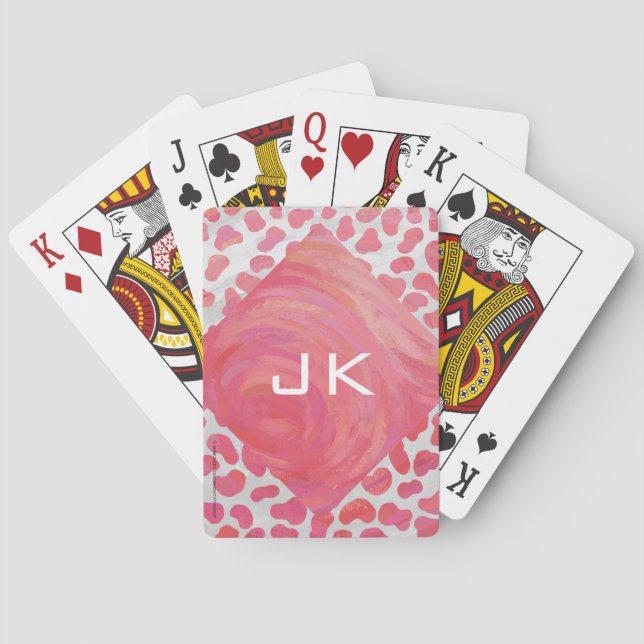 Dalmatian Pink and White with Monogram Playing Cards (Back)