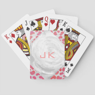 Dalmatian Pink and White with Monogram Playing Cards