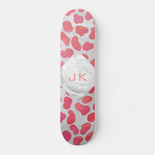 Dalmatian Pink and White with Monogram Skateboard (Front)
