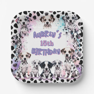 Dalmatian Pink Purple Puppy Girl Birthday Paper Plate