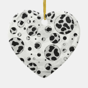 Dalmatian Polka Dot Black and White Ceramic Tree Decoration