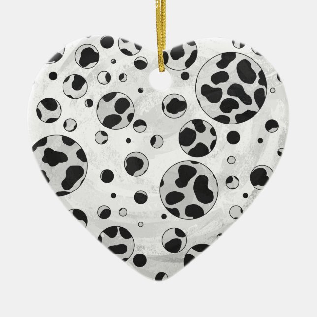 Dalmatian Polka Dot Black and White Ceramic Tree Decoration (Front)