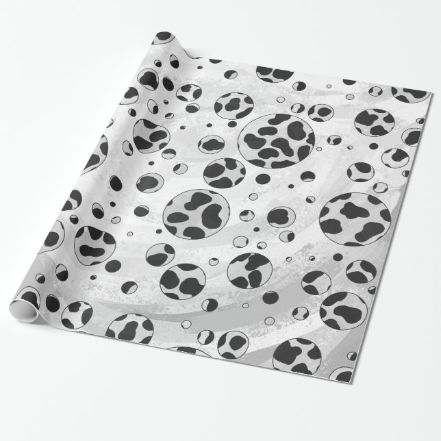 Dalmatian Polka Dot Black and White Wrapping Paper (Unrolled)
