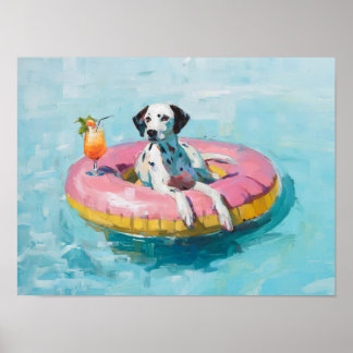 Dalmatian Pool Float Art Print: Summer Dog Wall De Poster