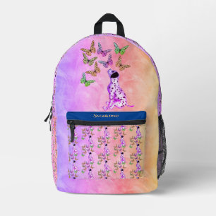 Dalmatian Puppy And Butterflies Personalised Printed Backpack