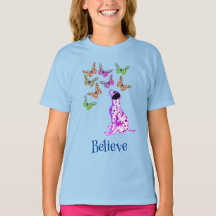 Dalmatian Puppy And Colourful Butterflies Believe T-Shirt
