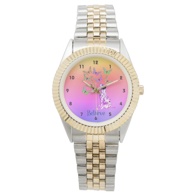 Dalmatian Puppy And Colourful Butterflies Believe  Watch (Front)