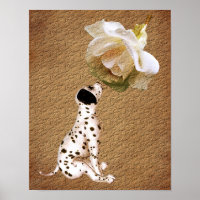 Dalmatian Puppy And Rose Aged Paper Art 