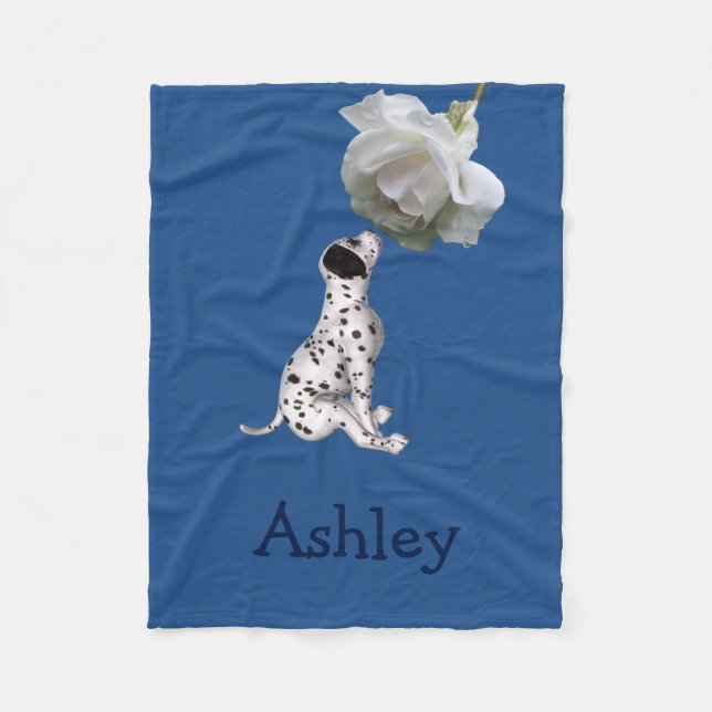Dalmatian Puppy And Rose Animal Pattern Fleece Blanket (Front)