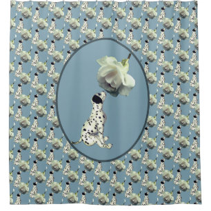 Dalmatian Puppy And Rose Animal Pattern Shower Curtain
