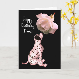Dalmatian Puppy And Rose Personalise Birthday Card