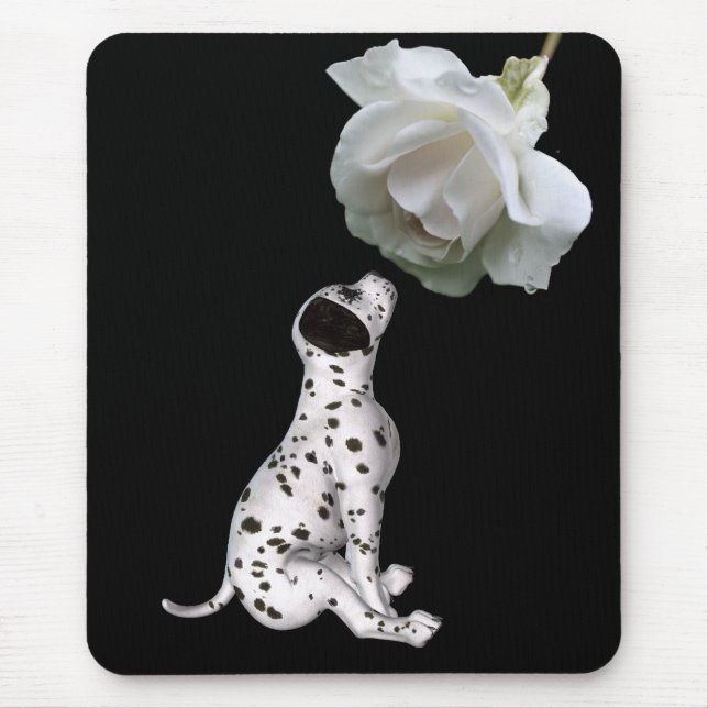 Dalmatian Puppy And White Rose  Mouse Pad (Front)