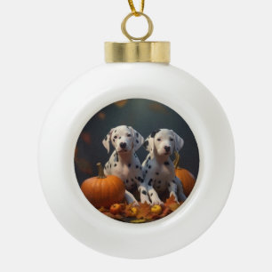 Dalmatian Puppy Autumn Delight Pumpkin  Ceramic Ball Christmas Ornament