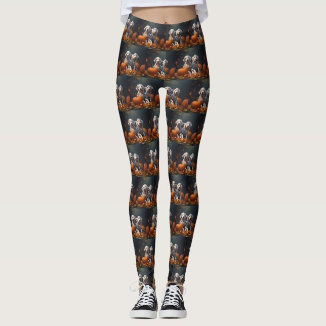Dalmatian Puppy Autumn Delight Pumpkin  Leggings (Front)