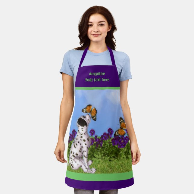 Dalmatian Puppy Butterflies Dog Art Personalised Apron (Worn)