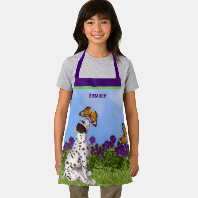 Dalmatian Puppy Butterflies Dog Art Personalised Apron (Insitu)
