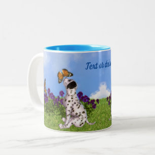 Dalmatian Puppy Butterflies Dog Art Personalized Two-Tone Coffee Mug