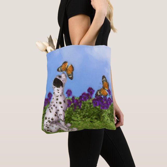 Dalmatian Puppy Butterflies Dog Art Photo Painting Tote Bag (Close Up)