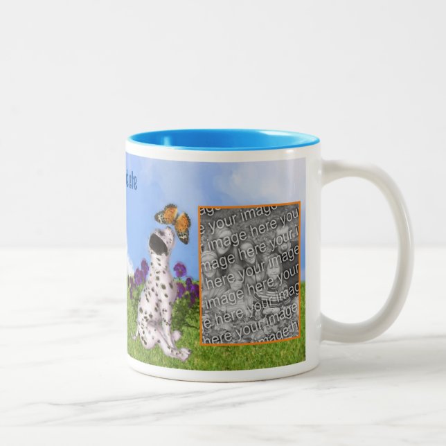 Dalmatian Puppy Butterfly Painting Add Your Photo Two-Tone Coffee Mug (Right)
