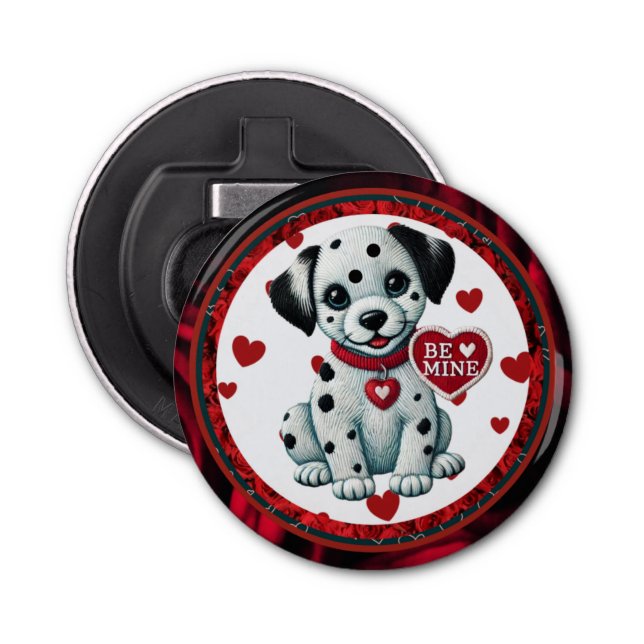 Dalmatian Puppy Button Bottle Opener – Be Mine  (Front)