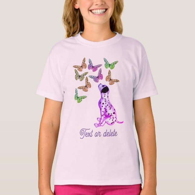 Dalmatian Puppy Colourful Butterflies Personalised T-Shirt (Front)