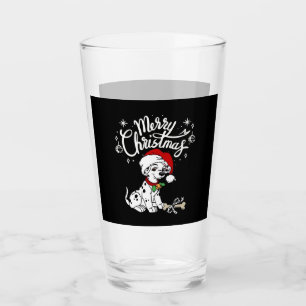Dalmatian Puppy Dog In A Christmas Santa Hat Xmas Glass