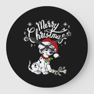 Dalmatian Puppy Dog In A Christmas Santa Hat Xmas  Large Clock