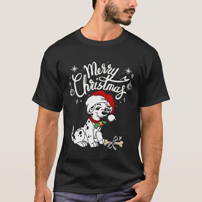 Dalmatian Puppy Dog In A Christmas Santa Hat Xmas  T-Shirt (Front)
