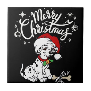 Dalmatian Puppy Dog In A Christmas Santa Hat Xmas Tile