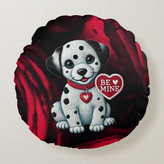 Dalmatian Puppy Love Round Pillow – Be Mine  (Front)