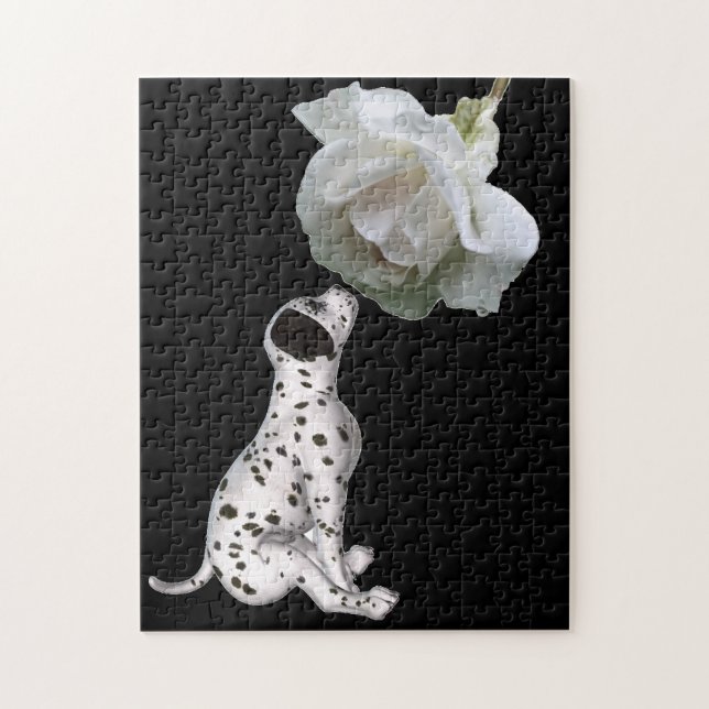 Dalmatian Puppy Smelling White Rose  Jigsaw Puzzle (Vertical)