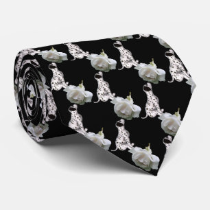 Dalmatian Puppy Smelling White Rose Pattern Tie