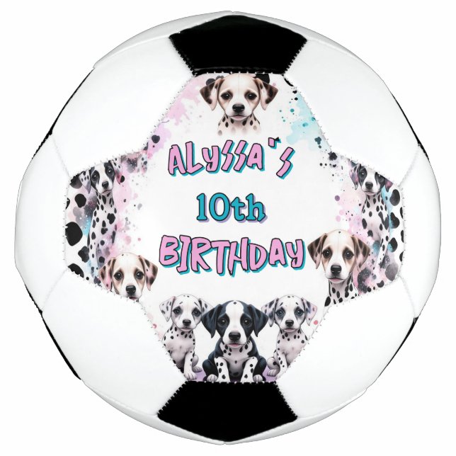 Dalmatian Puppy Watercolor Birthday Girl Soccer Ball (Front)