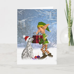 dalmatian puppy with elf Holiday Greeting Card