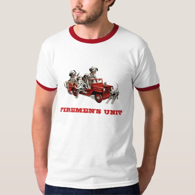 dalmatian-pups-fire-engine, FIREMEN'S UNIT T-Shirt (Front)