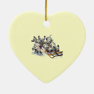 Dalmatian Pups Sledding Ceramic Tree Decoration