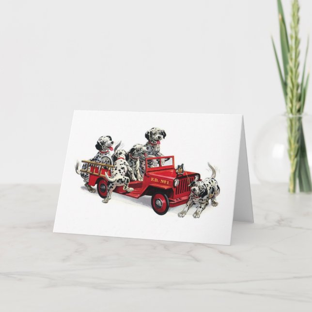 Dalmatian Pups with Fire Truck Card (Front)
