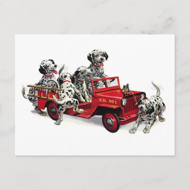 Dalmatian Pups with Fire Truck Postcard (Front)