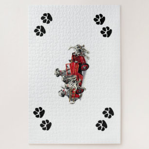 Dalmatian Pups with Firetruck & Pawprints Jigsaw Puzzle