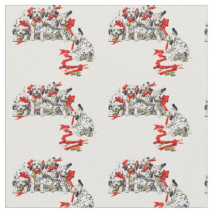 Dalmatian Pups with Holiday Ribbon Fabric