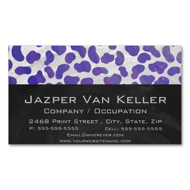 Dalmatian Purple and White Print Magnetic Business Card (Front)