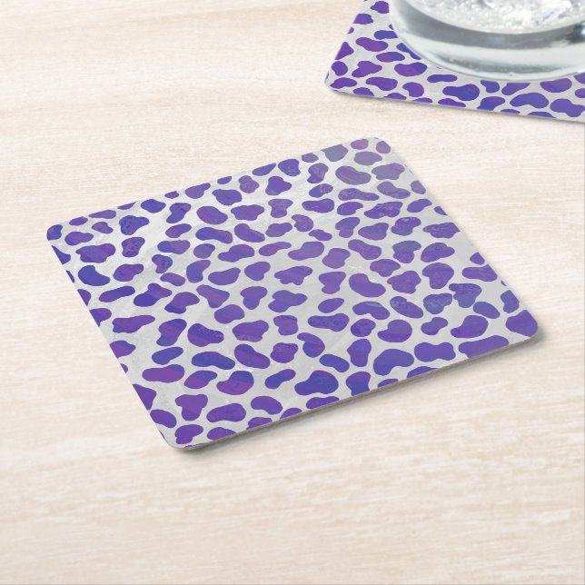Dalmatian Purple and White Print Square Paper Coaster (Angled)