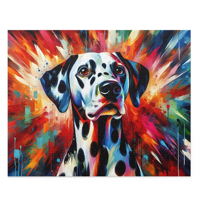 Dalmatian Puzzle: Black Spotted Acrylic Style Jigsaw Puzzle (Elegant Blenheim Cavalier King Charles Spaniel Acrylic Style Art Print)