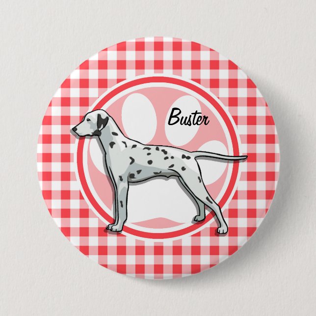 Dalmatian; Red and White Gingham 7.5 Cm Round Badge (Front)