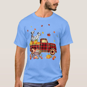 Dalmatian Riding Truck Pumpkin Autumn Leaves Fall  T-Shirt