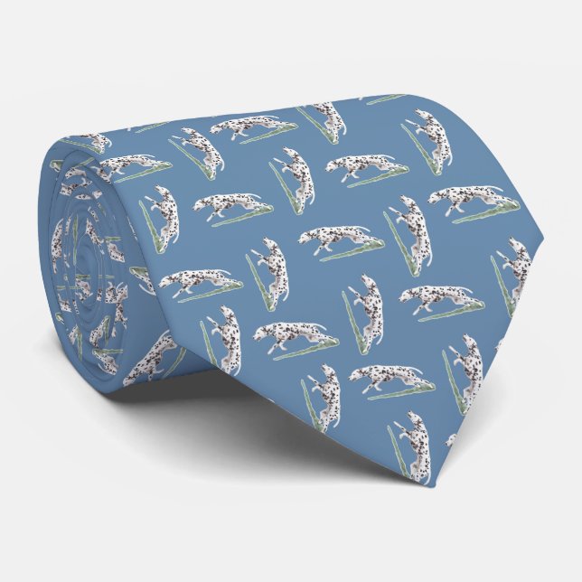 Dalmatian Running Dog art Neck Tie (Rolled)
