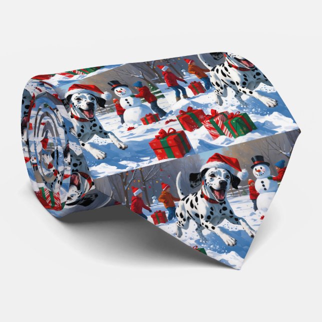 Dalmatian Running in Snow with Christmas Hat Tie (Rolled)