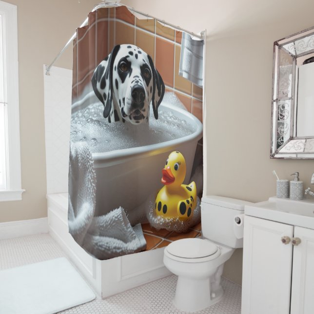 Dalmatian Sloppy Sleepy Cute Funny Shower Curtain (In Situ)