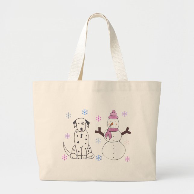 Dalmatian & Snowman Large Tote Bag (Front)